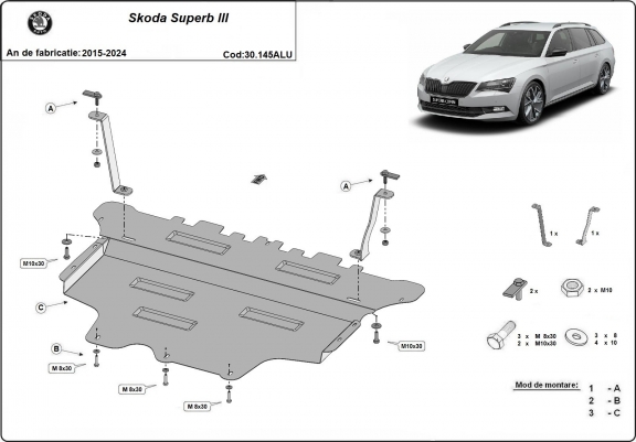 Cache sous moteur et de la boîte de vitesse en aluminium Skoda Superb III