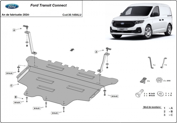 Cache sous moteur et de la boîte de vitesse Ford Transit Connect - Aluminium