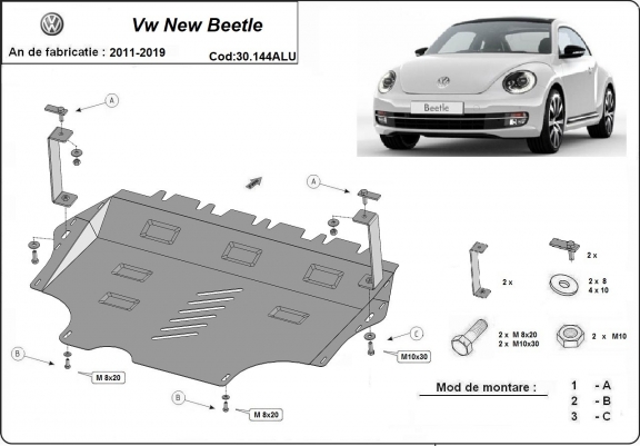 Cache sous moteur et de la boîte de vitesse en aluminium Volkswagen New Beetle