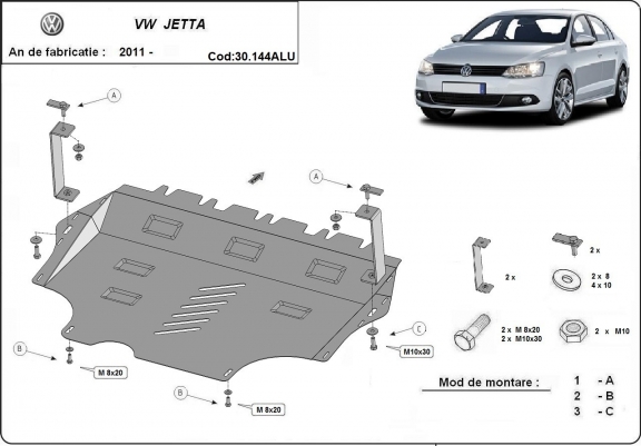 Cache sous moteur et de la boîte de vitesse en aluminium VW Jetta