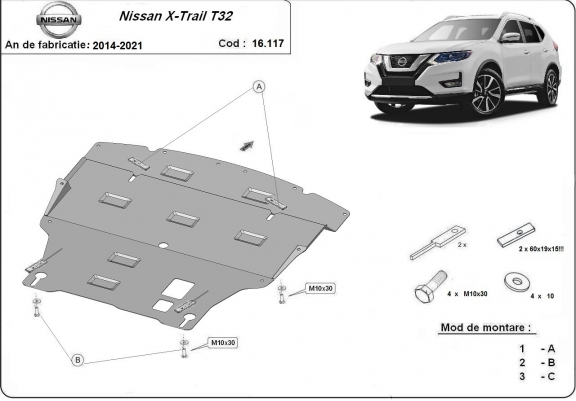 Cache sous moteur et de la boîte de vitesse Nissan X-Trail T32