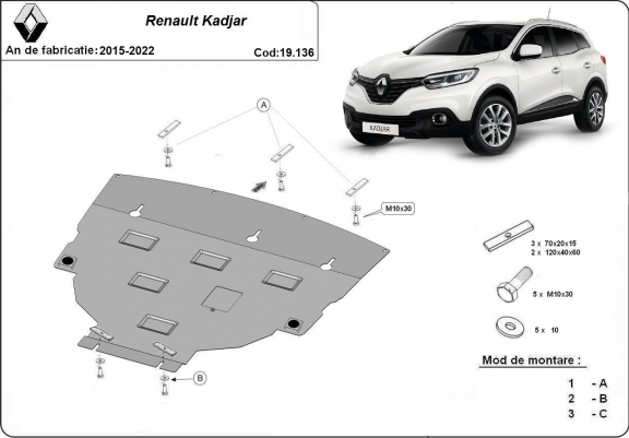Cache sous moteur et de la boîte de vitesse Renault Kadjar