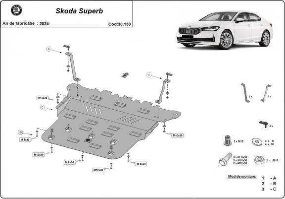 Cache sous moteur et de la boîte de vitesse Skoda Superb 4
