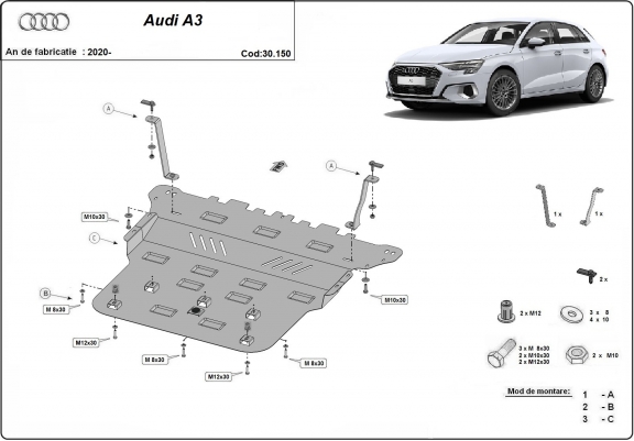 Cache sous moteur et de la boîte de vitesse Audi A3