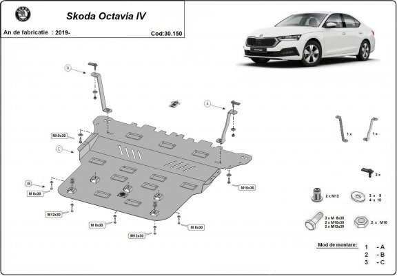 Cache sous moteur et de la boîte de vitesse Skoda Octavia 4