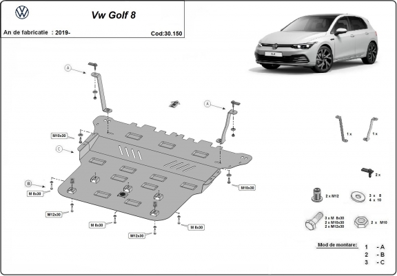 Cache sous moteur et de la boîte de vitesse VW Golf 8