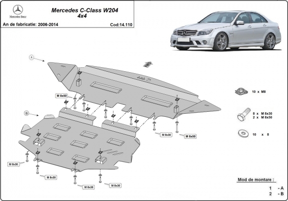 Cache sous moteur et de la radiateur Mercedes C-Class W204 4x4