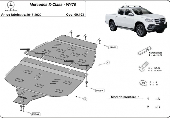 Cache de protection de la boîte de vitesse et protection de la boîte de transfert Mercedes X-Class W470