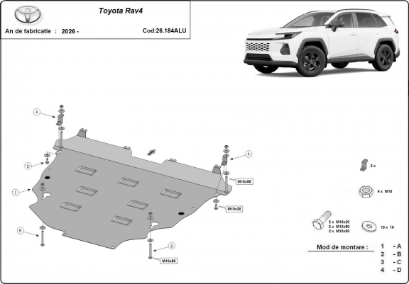 Cache sous moteur et de la boîte de vitesse Toyota RAV4 Aluminium