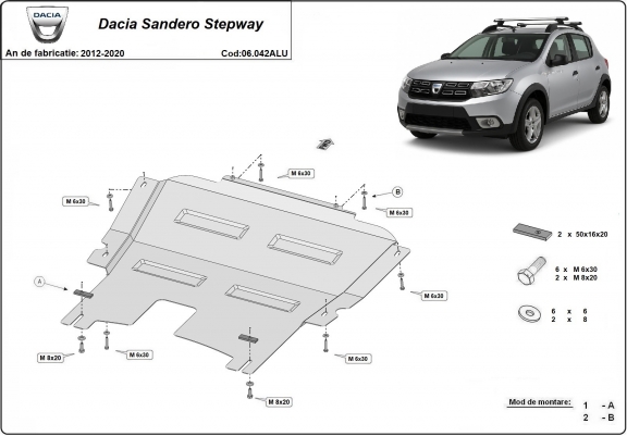 Aluminium cache sous moteur et de la boîte de vitesse Dacia SanderoStepway 