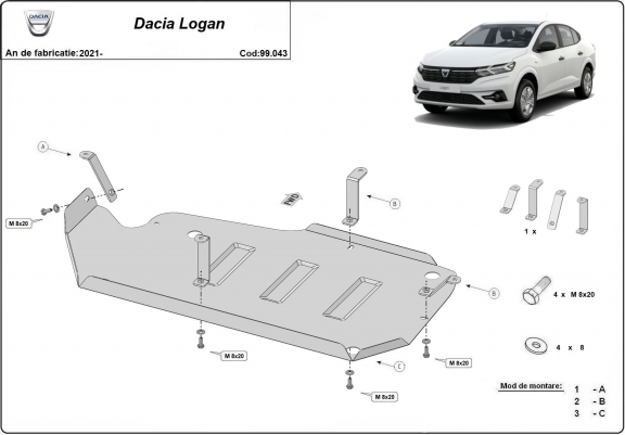 Cache de protection de réservoir Dacia Logan