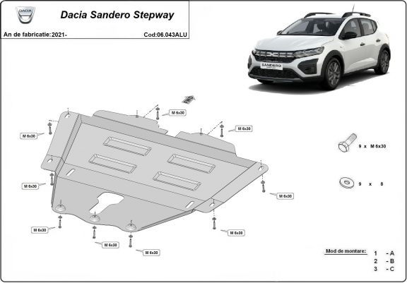 Aluminium cache sous moteur et de la boîte de vitesse Dacia Sandero Stepway