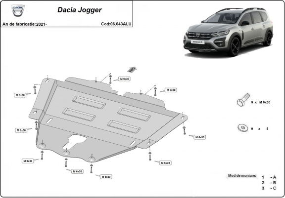 Aluminium cache sous moteur et de la boîte de vitesse Dacia Jogger