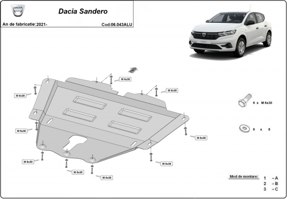 Aluminium cache sous moteur et de la boîte de vitesse Dacia Sandero