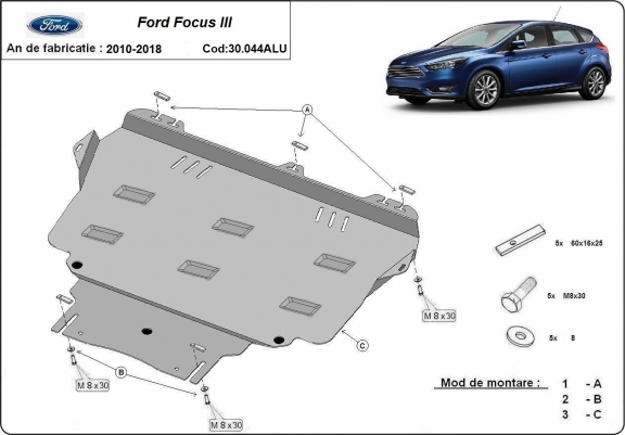 Cache sous moteur et de la boîte de vitesse Ford Focus Aluminium