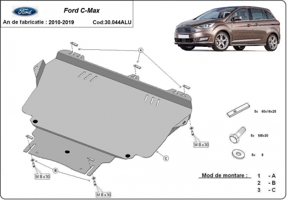 Cache sous moteur et de la boîte de vitesse Ford C-max Aluminium