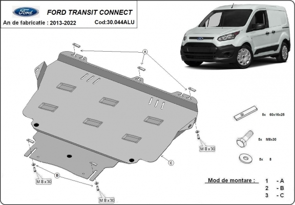 Cache sous moteur et de la boîte de vitesse Ford Transit Connect Aluminium