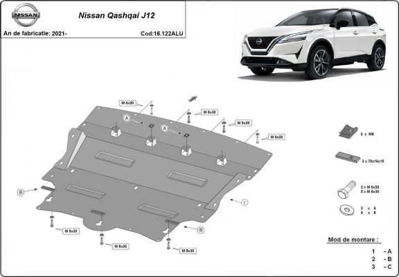 Cache sous moteur et de la boîte de vitesse Nissan Qashqai J12 Aluminium