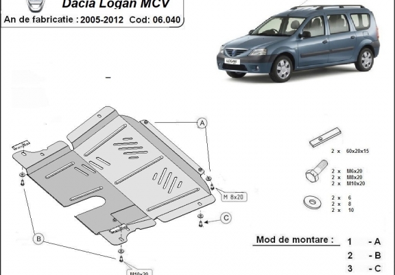 Cache sous moteur et de la boîte de vitesse Dacia Logan 1 MCV