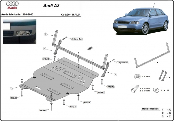 Cache sous moteur et de la boîte de vitesse en aluminium Audi A3