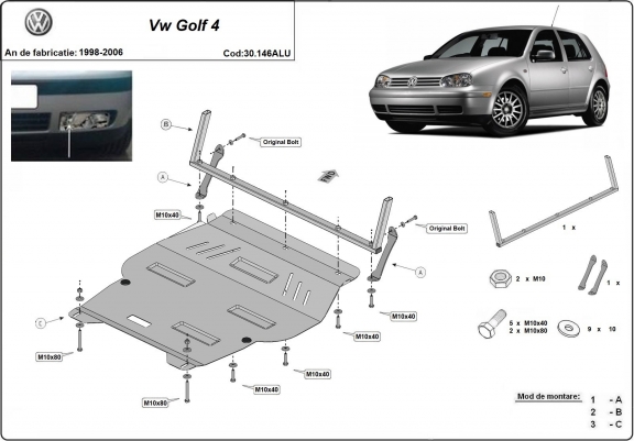 Cache sous moteur et de la boîte de vitesse en aluminium Volkswagen Golf