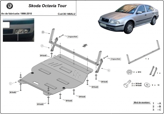 Cache sous moteur et de la boîte de vitesse en aluminium Skoda Octavia