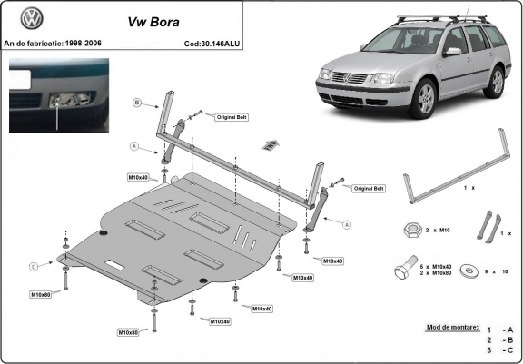 Cache sous moteur et de la boîte de vitesse en aluminium Volkswagen Bora