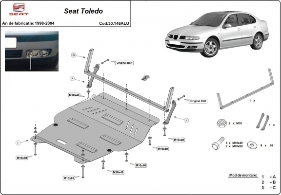 Cache sous moteur et de la boîte de vitesse en aluminium Seat Toledo