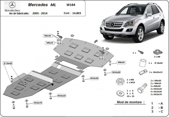 Cache sous moteur et de la boîte de vitesse Mercedes ML W164