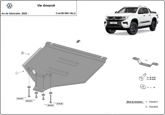 Cache de protection aluminium de la boîte de vitesse Volkswagen Amarok