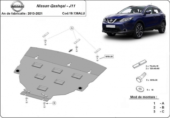 Cache sous moteur et de la boîte de vitesse Nissan Qashqai J11 Aluminium
