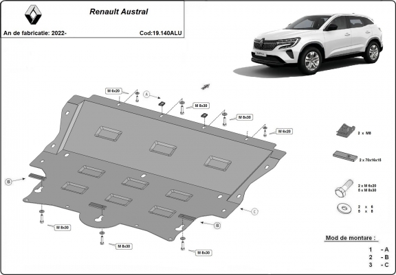 Cache sous moteur et de la boîte de vitesse Renault Austral Aluminium
