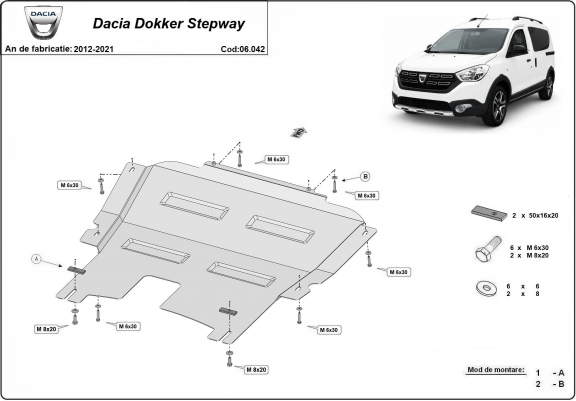Cache sous moteur et de la boîte de vitesse Dacia Dokker Stepway