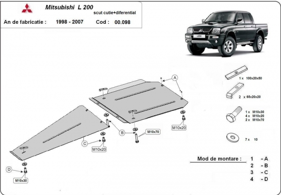 Cache de protection de la boîte de vitesse et de la différentiel Mitsubishi L 200 