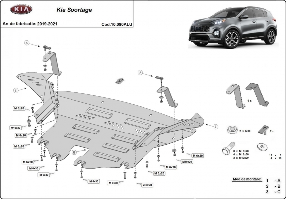 Cache sous moteur et de la boîte de vitesse en aluminium Kia Sportage