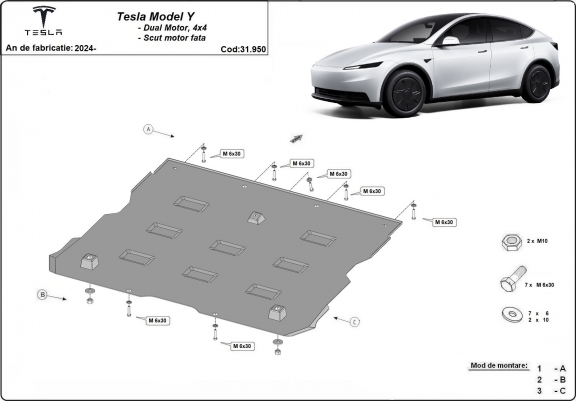 Cacher sous moteur avant pour Tesla Model Y AWD