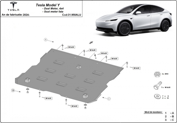 Cacher sous moteur électrique en aluminium pour Tesla model Y