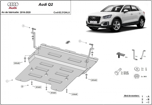 Cache sous moteur et de la boîte de vitesse en aluminium Audi Q2