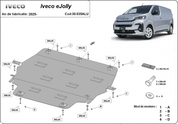 Cache sous moteur et de la boîte de vitesse Iveco eJolly Aluminium