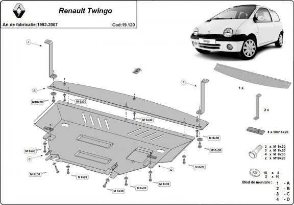 Cache sous moteur et de la boîte de vitesse Renault Twingo