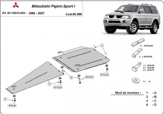 Cache de protection de la boîte de vitesse et de la différentiel Mitsubishi Pajero Sport 1