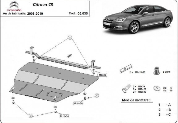 Cache sous moteur et de la boîte de vitesse citroen C5