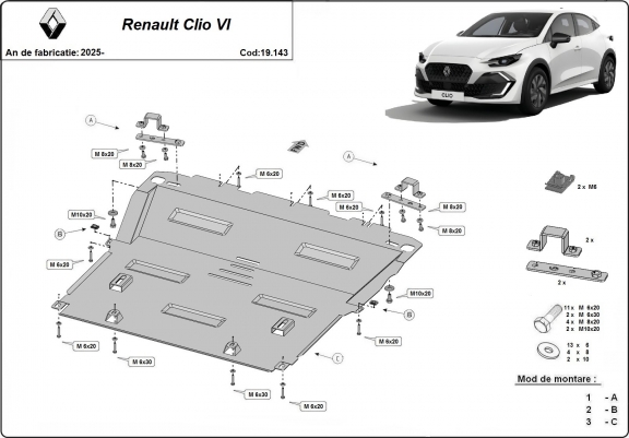 Cache sous moteur et de la boîte de vitesse Renault Clio 6