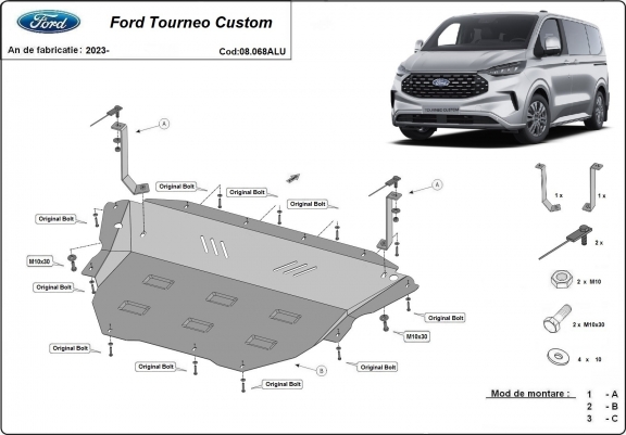 Cache sous moteur et de la boîte de vitesse en aluminium Ford Tourneo Custom