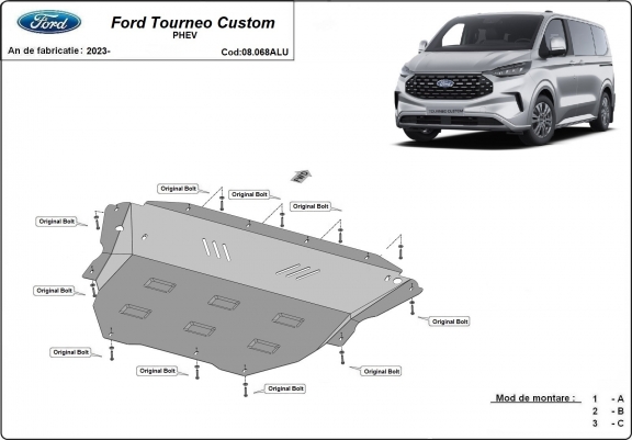 Cache sous moteur et de la boîte de vitesse en aluminium Ford Tourneo Custom PHEV