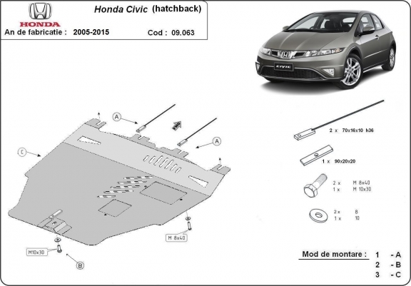 Cache sous moteur et de la boîte de vitesse Honda Civic (hayon)