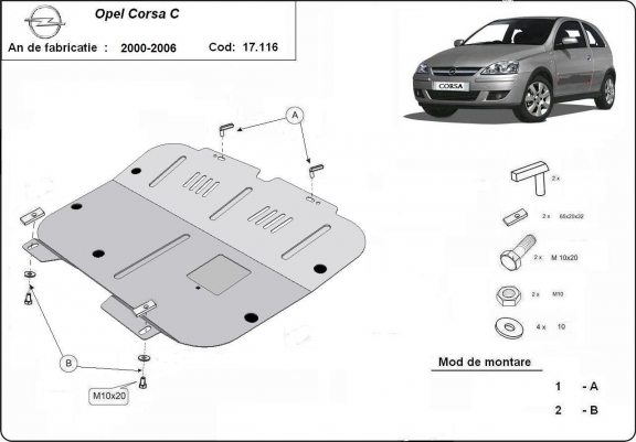 Cache sous moteur et de la boîte de vitesse Opel Corsa C