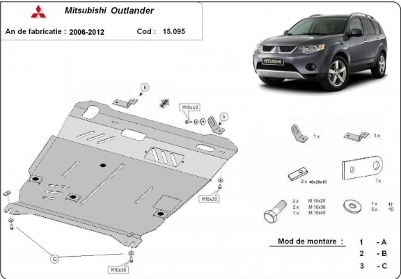 Cache sous moteur et de la boîte de vitesse Mitsubishi Outlander