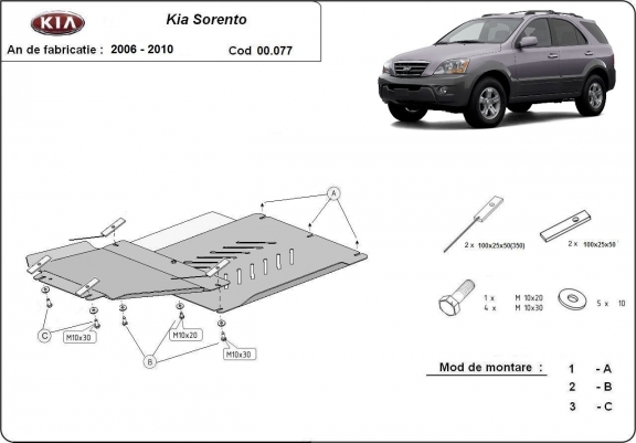 Cache de protection de la boîte de vitesse et de la différentiel Kia Sorento