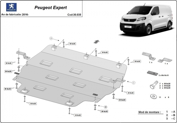Cache sous moteur et de la boîte de vitesse Peugeot Expert - traverse avec couvercle en plastique